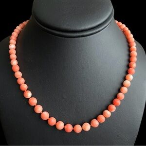 Vintage 14k gold graduated angel skin coral beaded necklace 17in